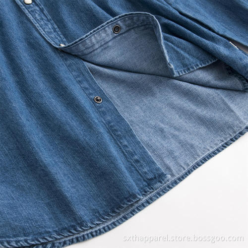 Mode herr långärmad blå bekväm denimskjorta